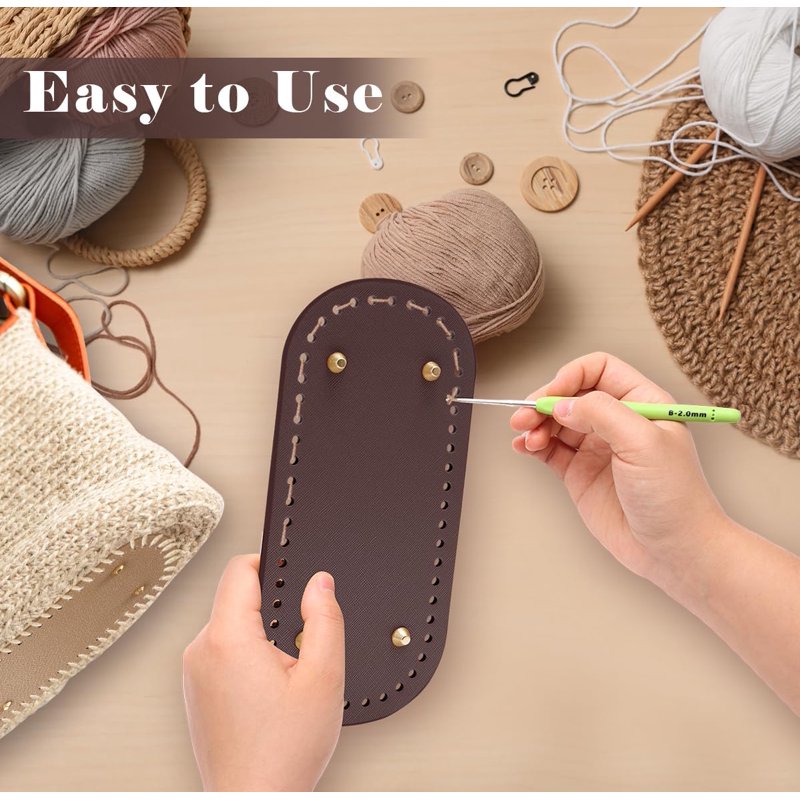 DIY Crochet Bag Kit with Leather Bases, Handles & Hooks - 2 Pcs