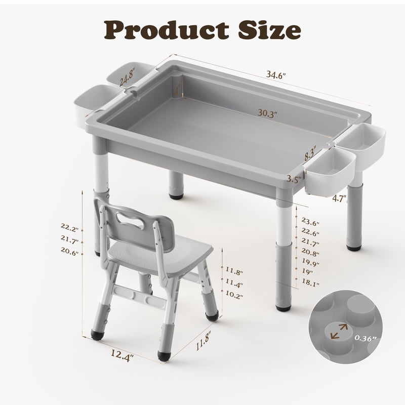 Kids Activity Table and Chair Set with Storage and Adjustable Height - Gray