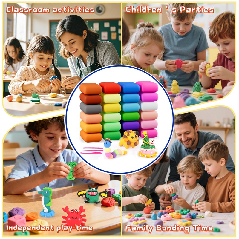 Kids Air Dry Clay Kit with 24 Colors, Tools & Tutorial - Safe & Non-Toxic