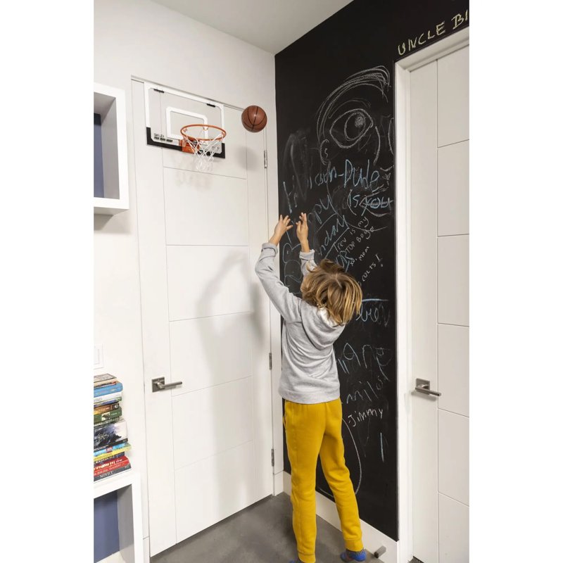 Mini Basketball Hoop for Door - Over-the-Door Flip-Up Rim, Clear Backboard, Orange