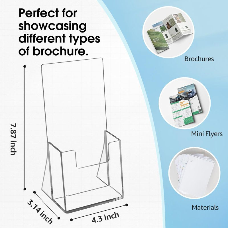 2 Pack Acrylic Brochure Holders 7.8x4.3 Inch Clear Display Stands for Literature