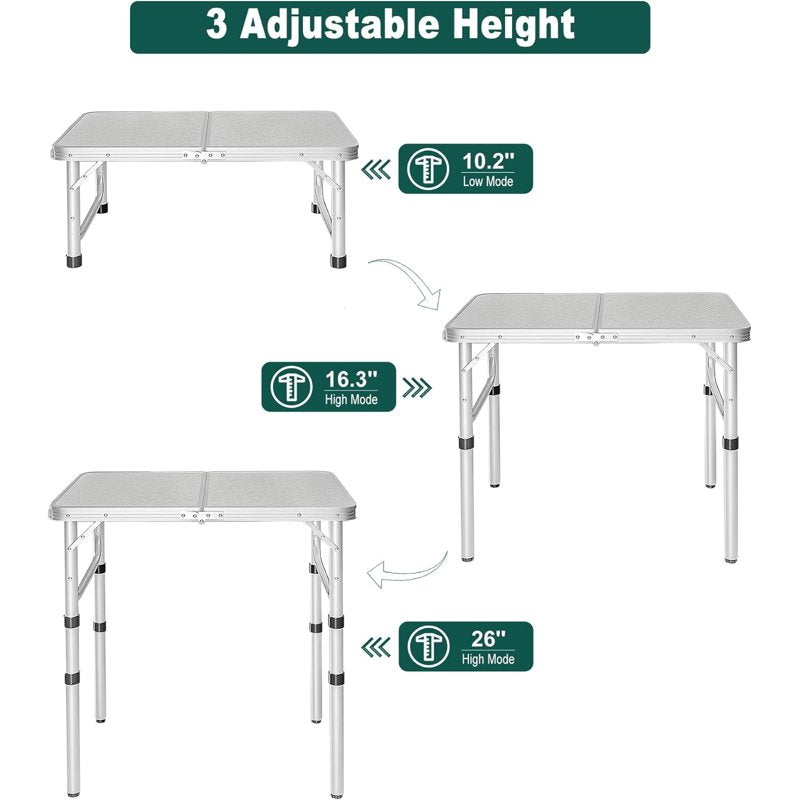 Portable Camping Folding Table - Adjustable Height Lightweight Aluminum