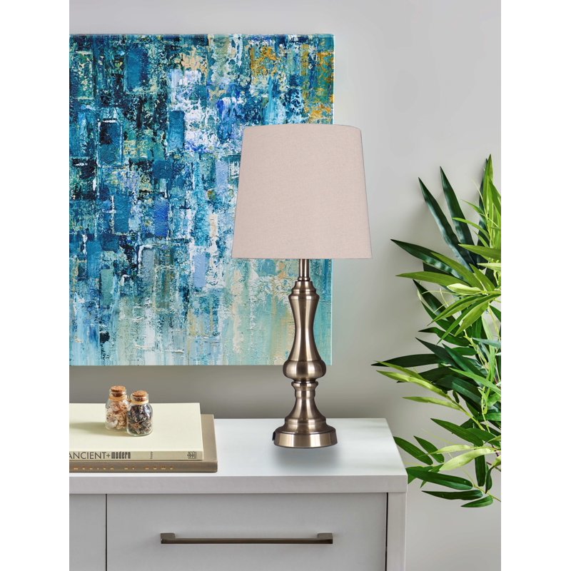 Table Lamp Base with AC Outlet - Brass Finish, 18.75 Inch Modern Desk Light