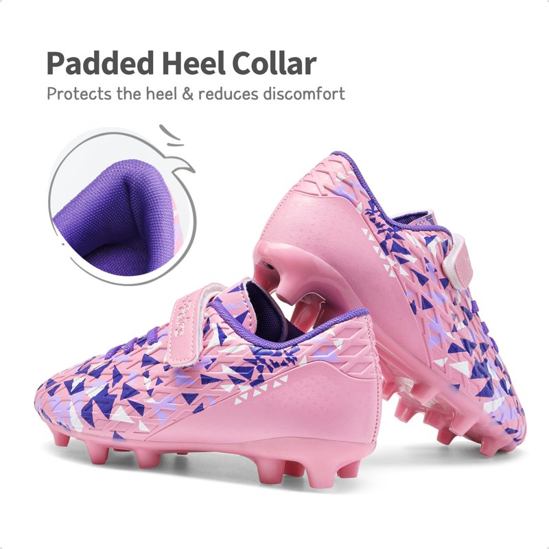 Dream Pairs Youth Soccer Cleats - Pink/Purple Hook-and-Loop FG Training Shoes, Boys & Girls
