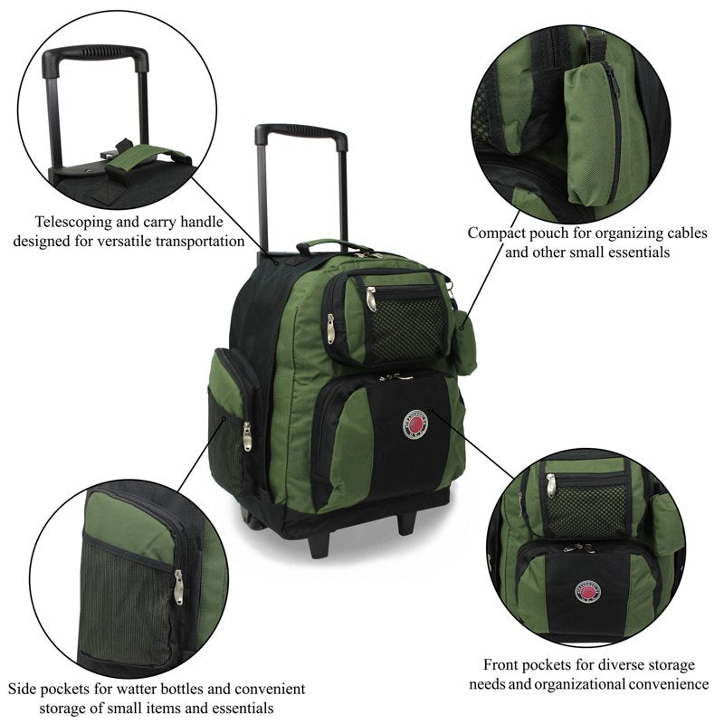 22-Inch Airline Approved Rolling Backpack with Convertible Design - Olive