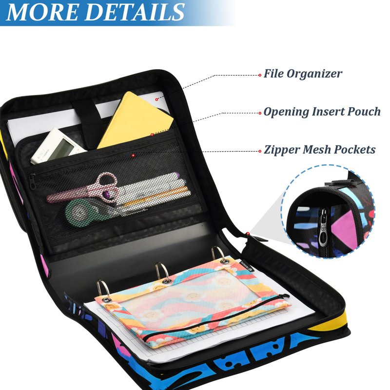 Waterproof 3-Ring Zipper Binder with Shoulder Strap, Holds 500 Sheets