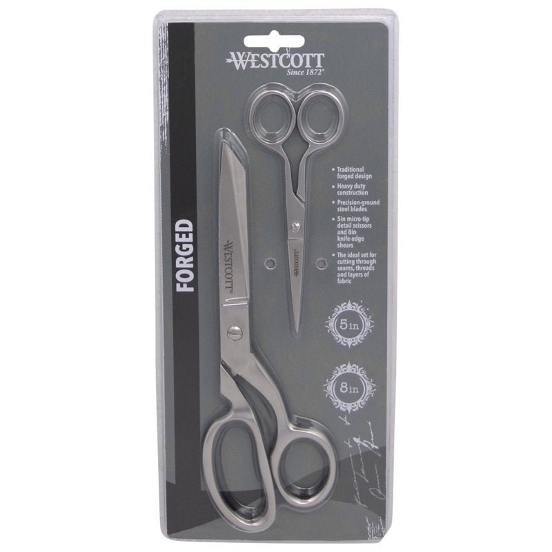 Fabric & Paper Craft Scissors 8in & 5in Set - Durable Steel Dressmaker Shears
