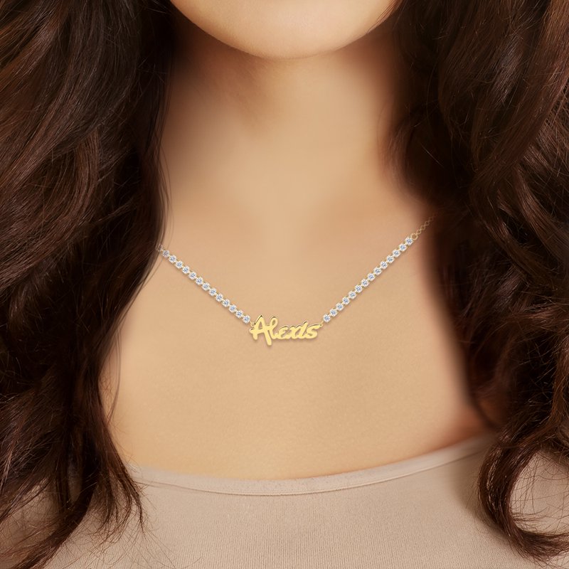 Personalized Women's Script Name Necklace with CZ Chain - Customizable Metal Colors