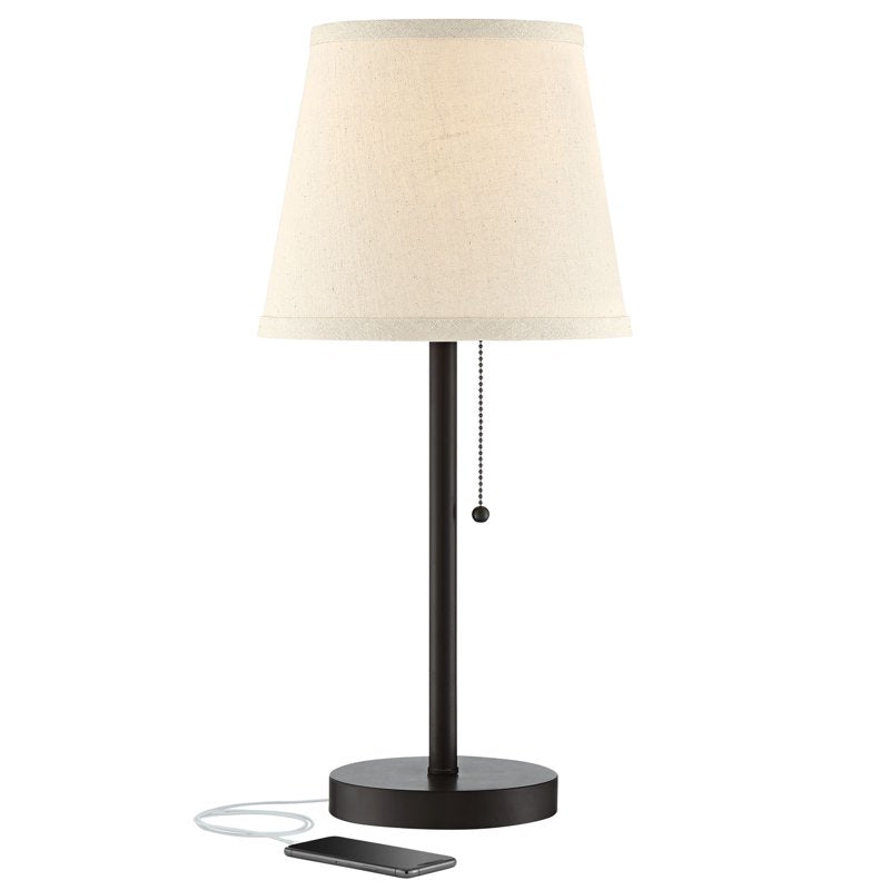 Modern Desk Lamp with USB Charging and Power Outlet - Bronze Metal 20in