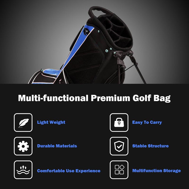 Costway Golf Stand Bag - 6-Way Dividers, 8 Pockets, Blue