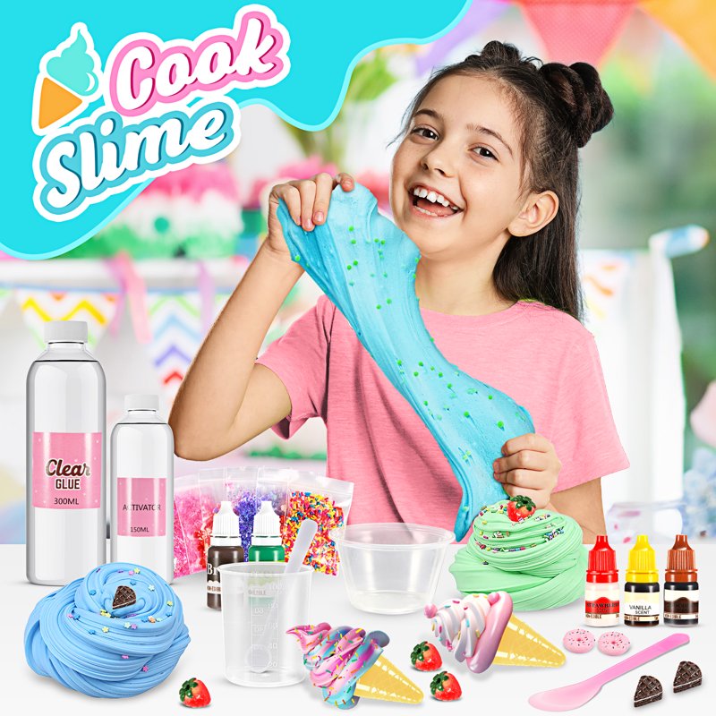 DIY Slime Making Kit for Girls - Ice Cream & Fruit Shapes, Creative Craft Toy, Ages 6-12