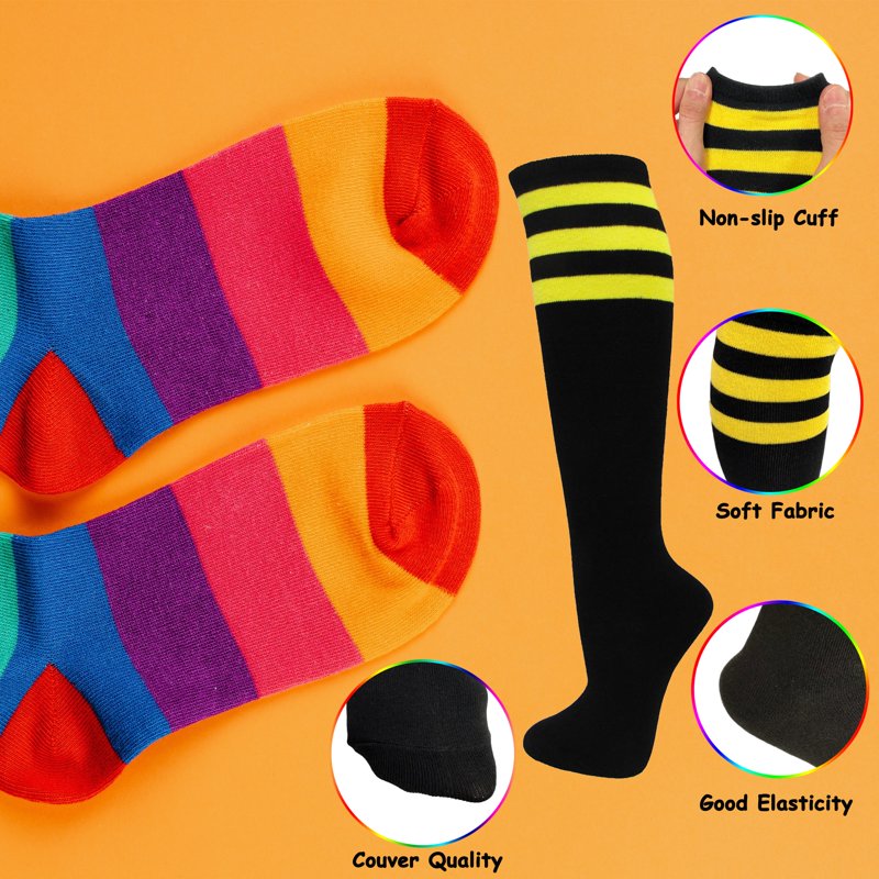 Knee High Cotton Socks with Stripes - Bulk Pack of 6 Pairs, Casual & Fashionable