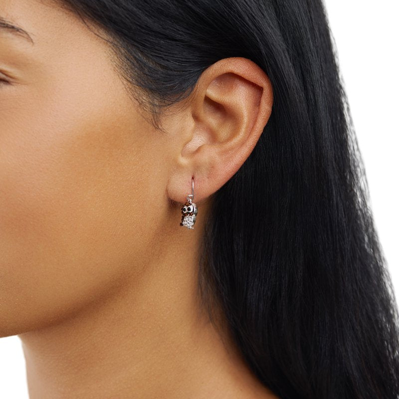 Sterling Silver Crystal Owl Drop Earrings for Women & Teen