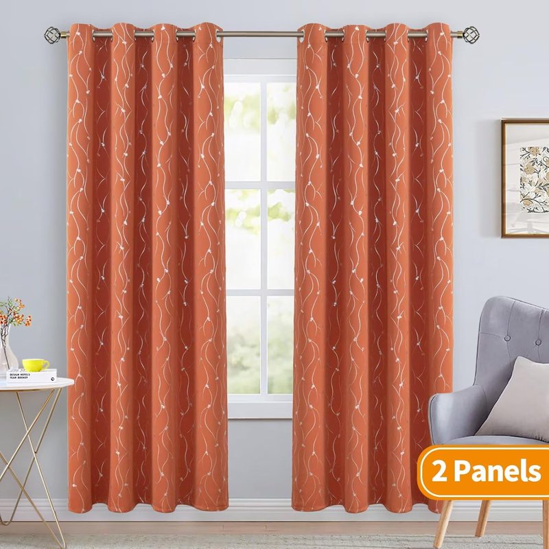 Blackout Curtains 84 Inch Length 2 Panels Set Thermal Insulated Wave Dot Print