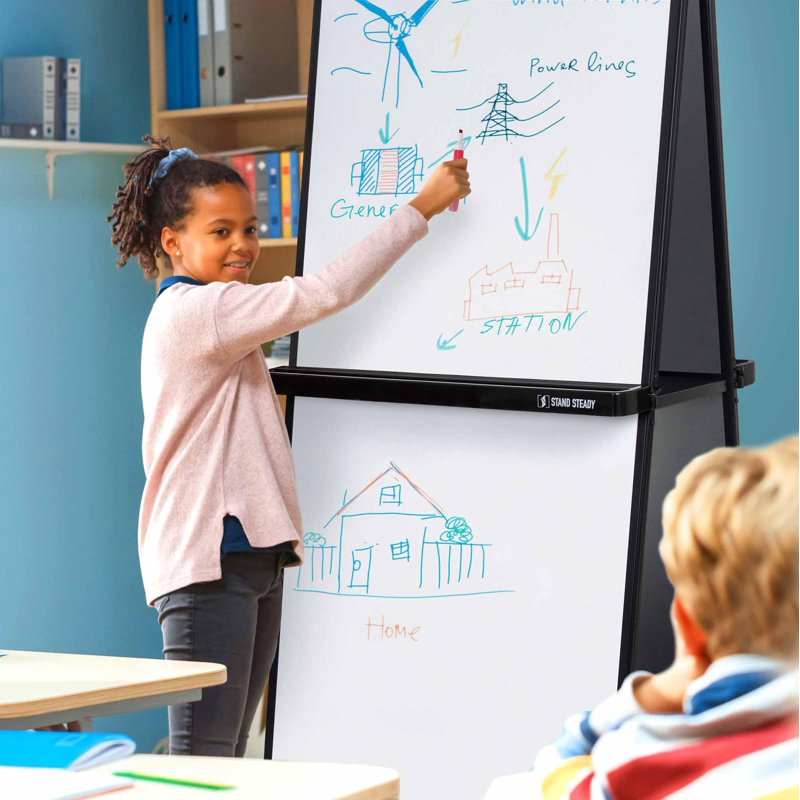 Mobile Double-Sided Magnetic Whiteboard on Wheels - 74 Inch Tall Portable Dry Erase Board with Storage Shelves