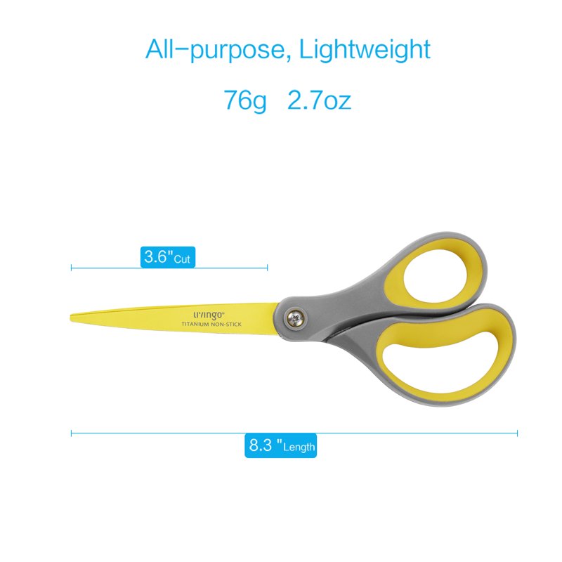 72 8" Office Scissors, Titanium Non-Stick Blades, Yellow Handles - 2 Pack