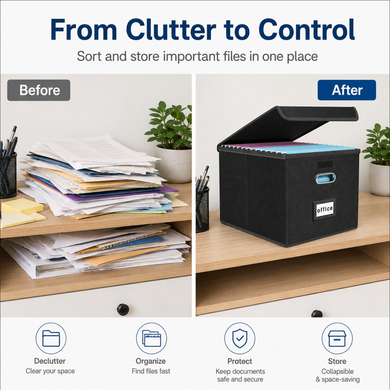 File Organizer Box with Lid for Letter Size Documents - Collapsible Storage