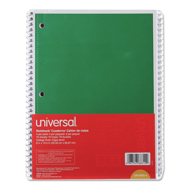 Wirebound 70-Sheet College Ruled Notebook - Assorted Color Covers (4-Pack)