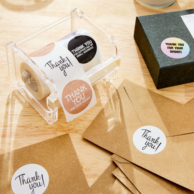 Thank You Stickers with Dispenser - Assorted Designs, 500 Count