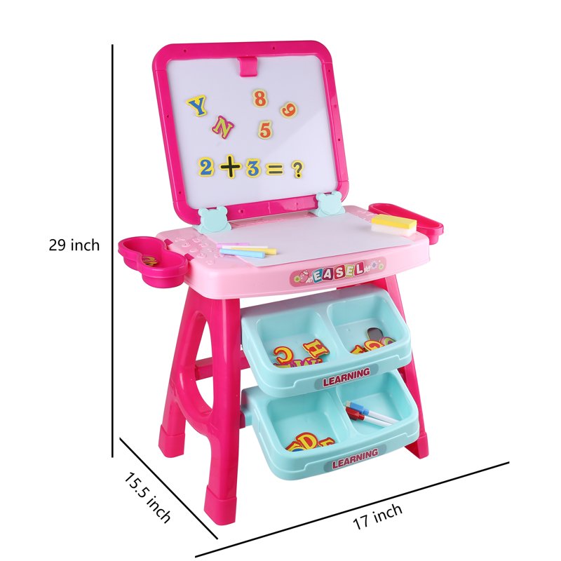 Kids Magnetic & Chalkboard Activity Desk - Double-Sided Whiteboard with Letters and Numbers