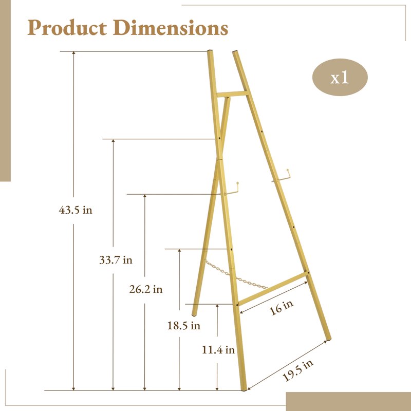 Heavy Duty Gold Easel Stand for Wedding Signs - Adjustable Floor Display, Supports Up to 25lbs