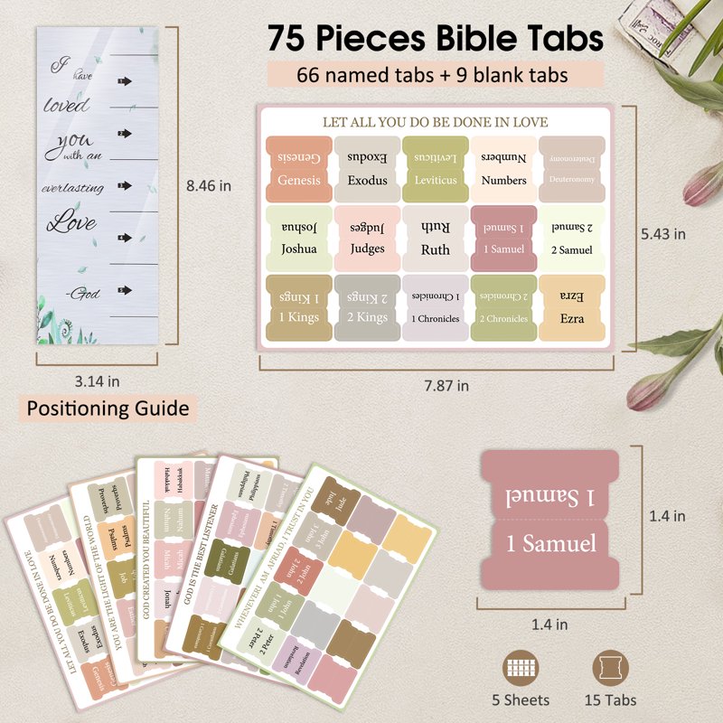 Bible Index Tabs Set - 75 Laminated Chapter Markers for Old & New Testament