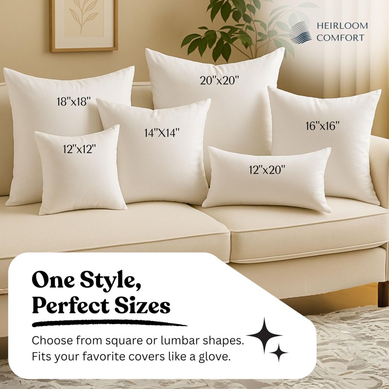 Square Throw Pillow Inserts Set - Plush Polyester Cushion Fillers for Couch Bed Chair