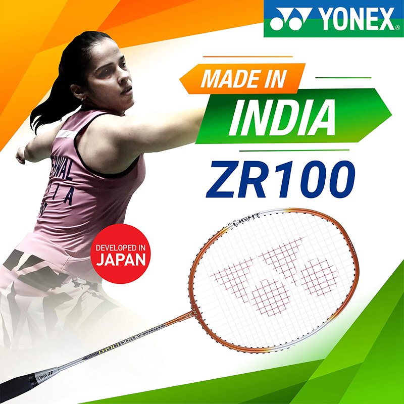Yonex ZR 100 Light Aluminium Badminton Racquet Set of 2 - Orange, Strung, Lightweight for Beginners & Intermediate