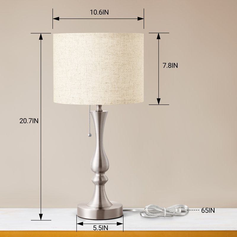 Modern Bedside Table Lamp with Linen Shade and Metal Base - Living Room & Bedroom Lighting