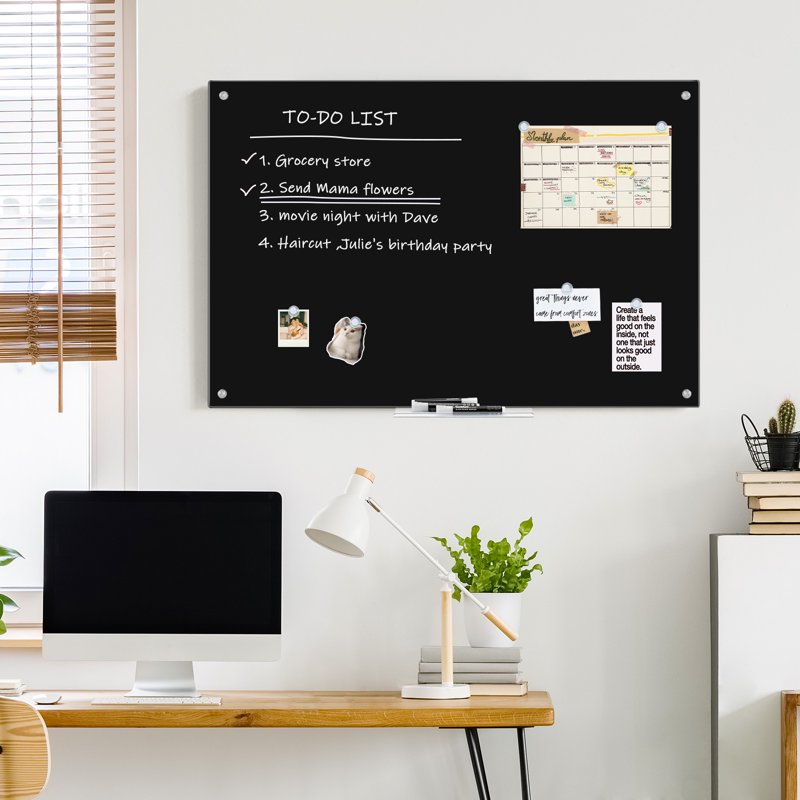 Magnetic Glass Dry Erase Whiteboard 36x24 Inch Wall-Mounted Office & Classroom Board