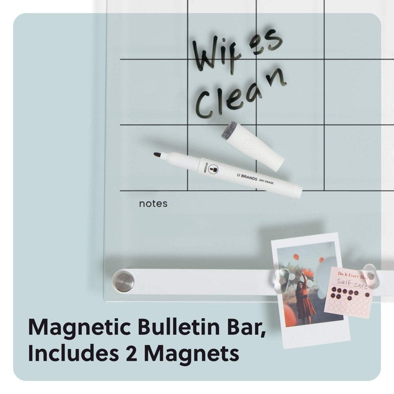 Acrylic Dry Erase Monthly Calendar Board 16x16 with Magnetic Bulletin Bar