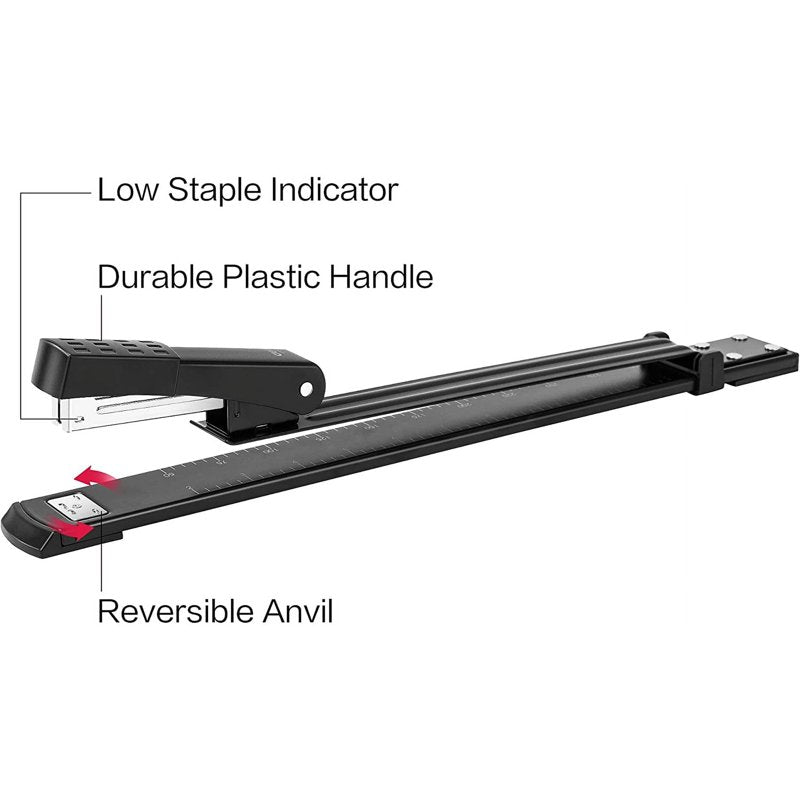 Long Reach Stapler 20 Sheets with 1000 Staples for Booklet Binding - Black