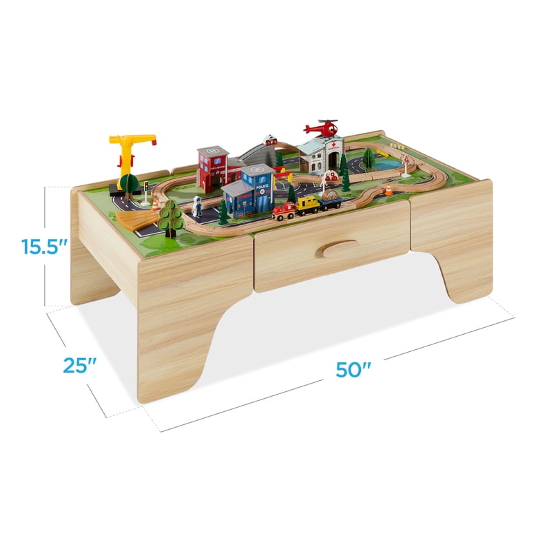 Kids Train Table Set with Reversible Surface - Wooden Play & Activity Center