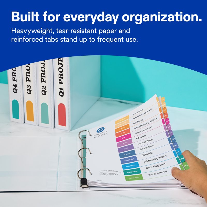 Avery Jan-Dec Binder Dividers with Tabs - Printable Organization Sheets