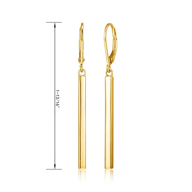 Gold Over Sterling Silver Vertical Bar Earrings for Women - Minimalist Jewelry