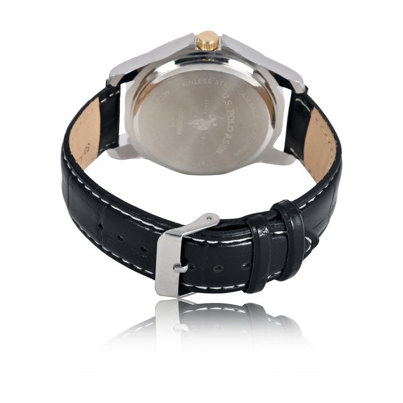 Men's Vintage Black and Gold Quartz Watch - Classic Wristwatch