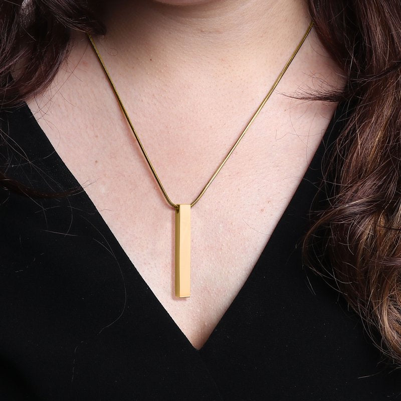 Cremation Necklace with Fill Kit - Memorial Bar Ashes Holder Pendant, No Engraving