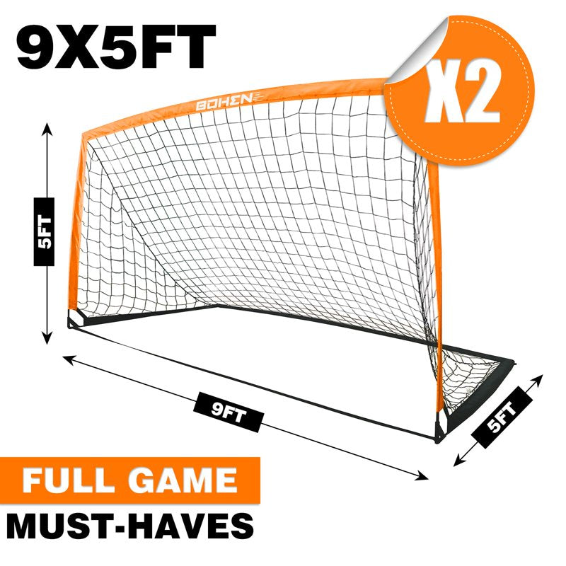 BOHEN 9x5ft Portable Soccer Goal - 2 Pack, Easy Fold, Carry Bag, Orange