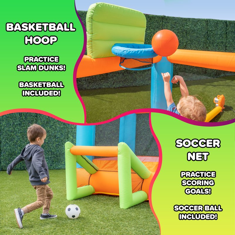 Sportspower My 1st 4-in-1 Inflatable Bounce House with Blower, Soccer Goal & Basketball Hoop