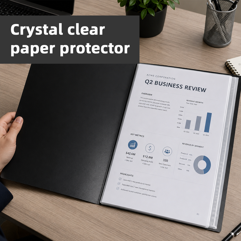 Art Portfolio Folder with Plastic Sleeves - Waterproof & Reversible Display