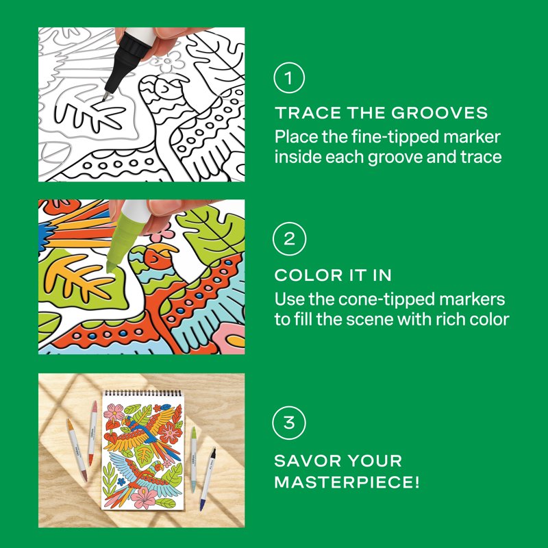 Guided Art Meditation Pad with Markers - Jungle Oasis Scene Set