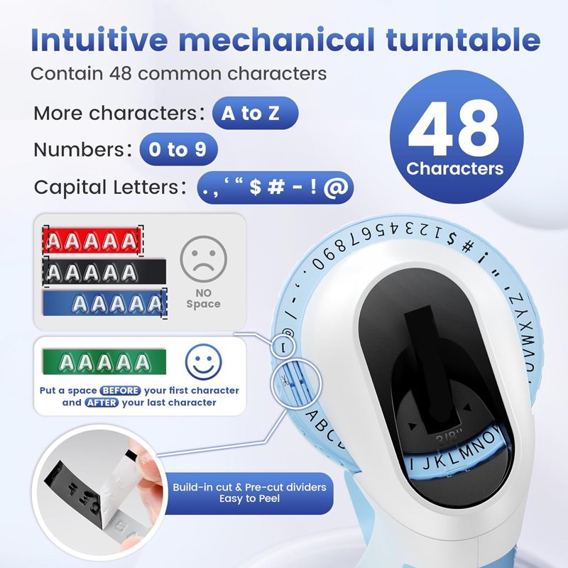Manual Embossing Label Maker with 6 Tape Rolls - Handheld Vintage Label Printer for Organizing