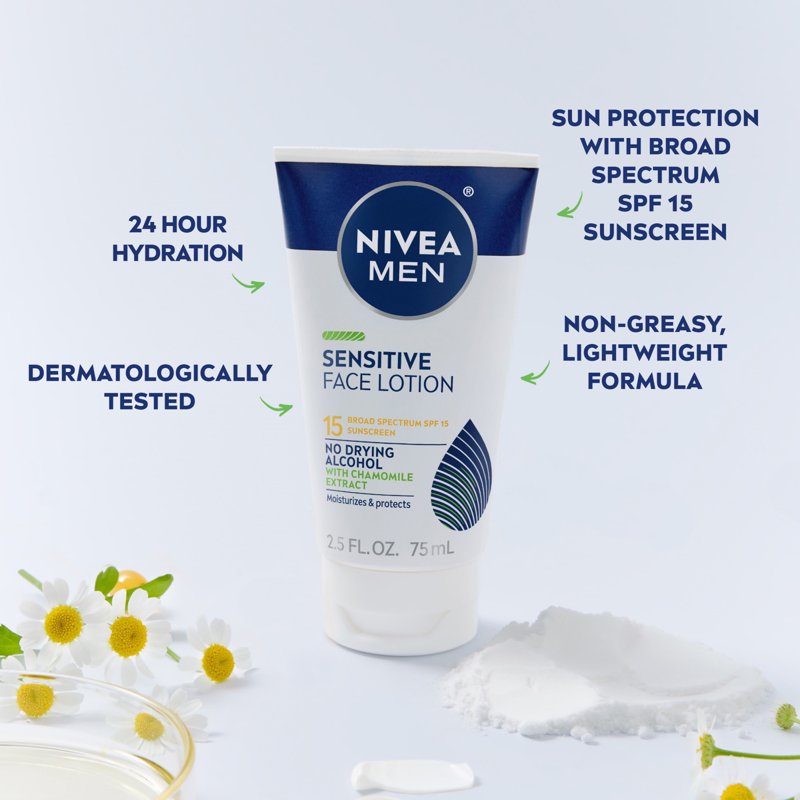 Men's Face Moisturizer with SPF 15 Sunscreen - Sensitive Skin Care 3 Pack