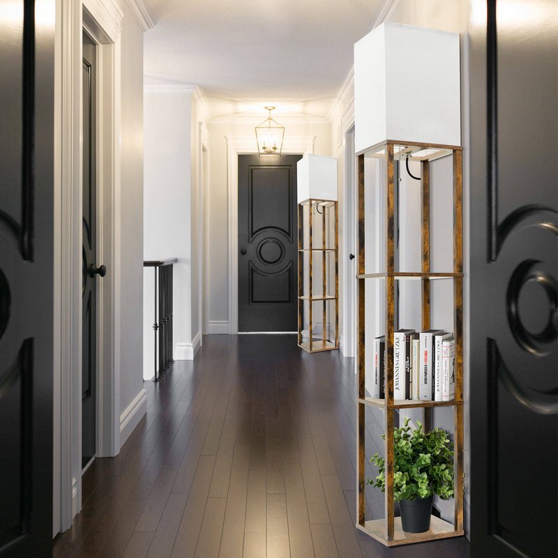 Modern Dimmable Floor Lamp with Shelves - Solid Wood Standing Lamp for Living Room & Bedroom