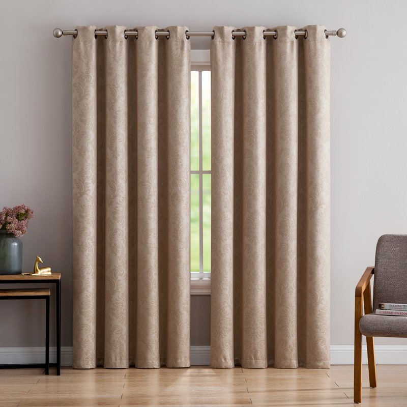 Blackout Curtains - Textured Damask Pattern Thermal Room Darkening Drapes