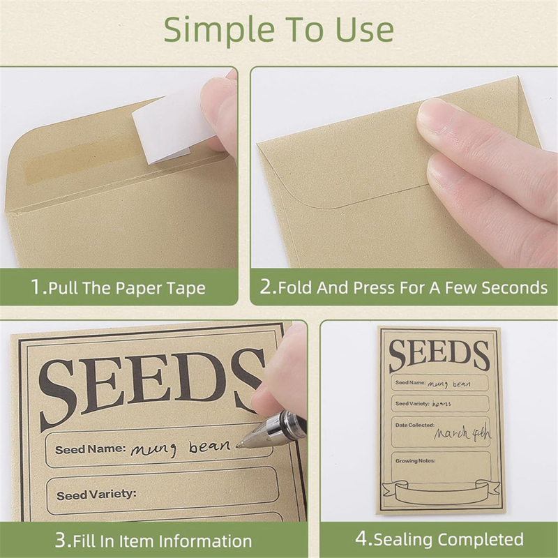 Self Sealing Kraft Seed Packets Envelopes - 100 Pack Small Seed Storage Bags
