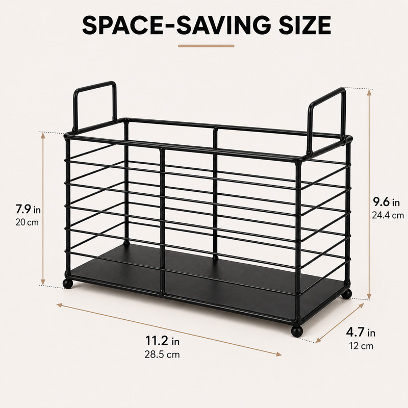 Black Iron Wire Magazine Rack with Handles - Home Office & Living Room Storage Basket