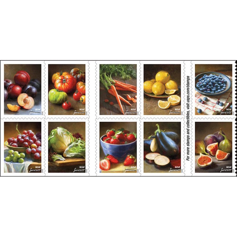 USPS Fruits & Vegetables Postage Stamp Book of 20 - Garden, Birthday, Wedding