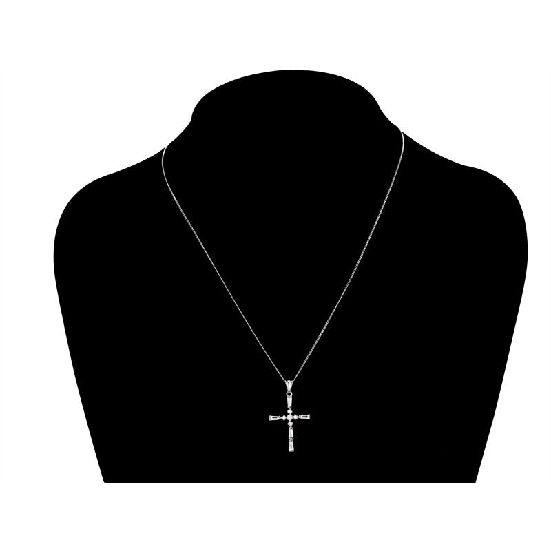 Sterling Silver Cross Pendant with Simulated Diamonds - Jewelry Gift