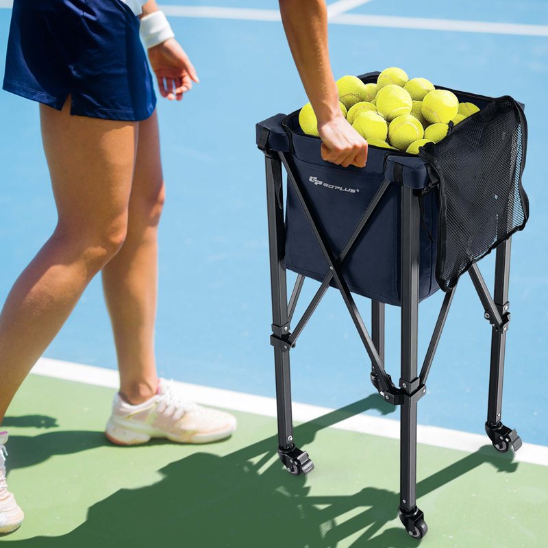 Foldable Tennis Ball Cart with Wheels and Large Capacity Bag – Portable Sport Ball Trolley